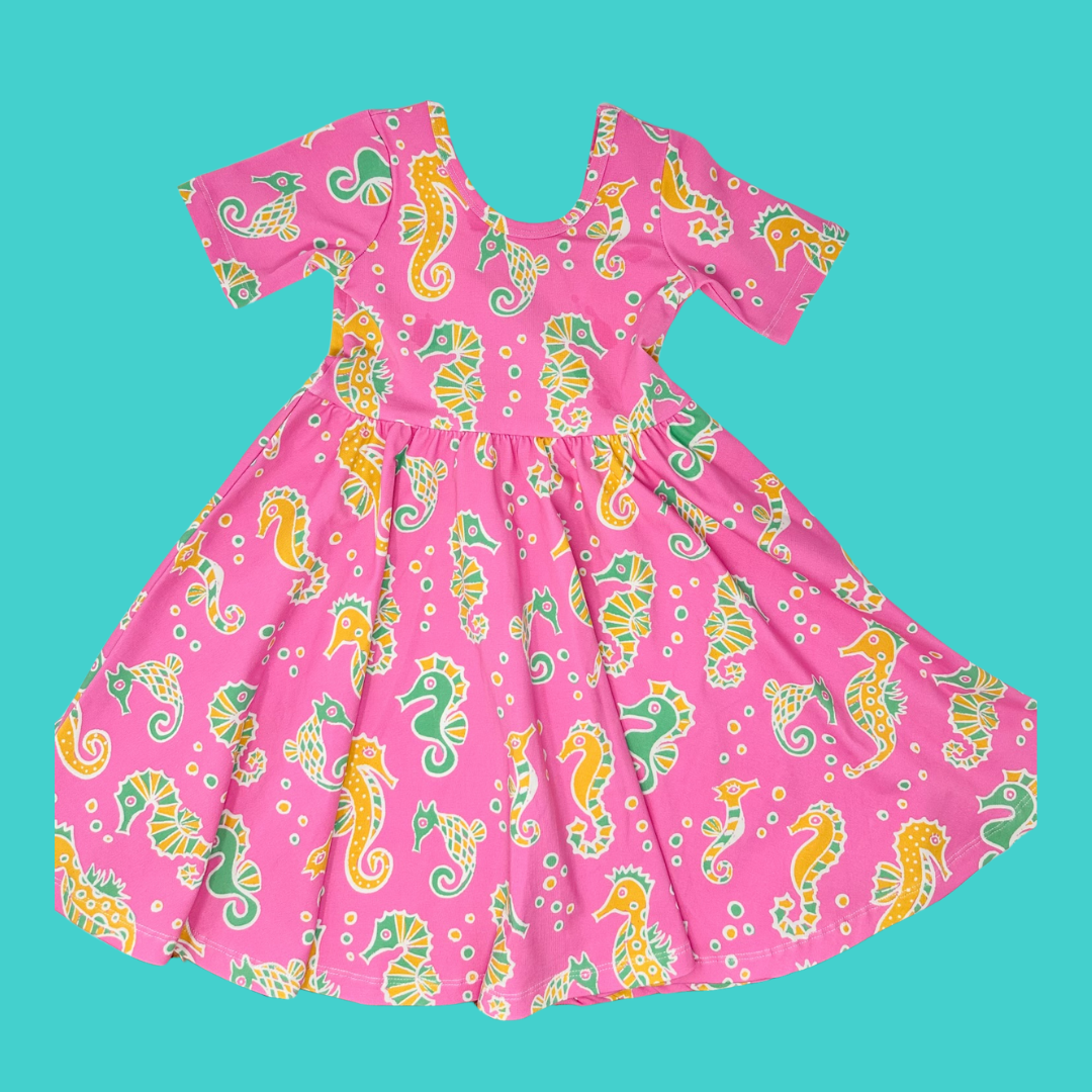 Pink Seahorse Twirl Dress (FINAL SALE)