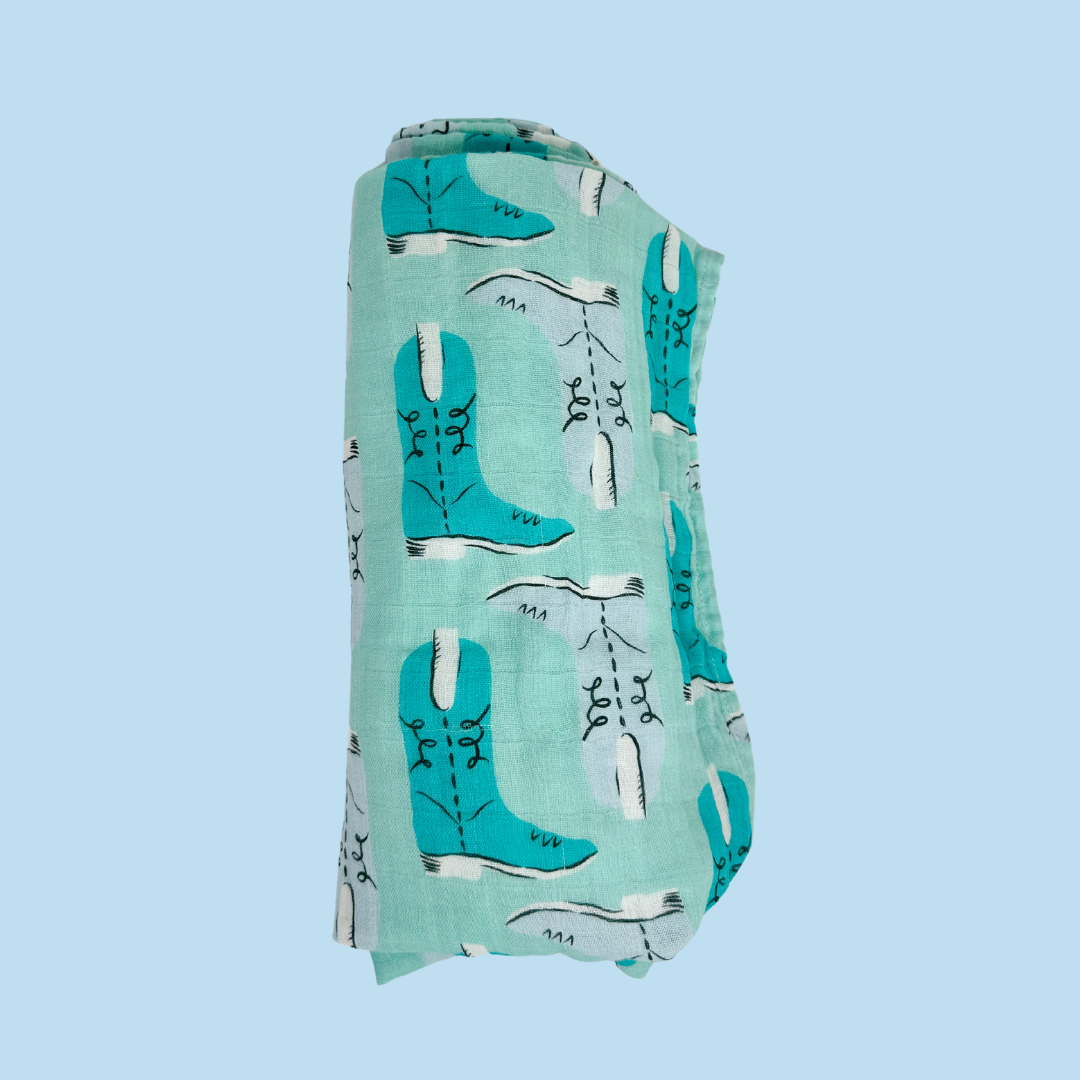 Green Boots Muslin Swaddle