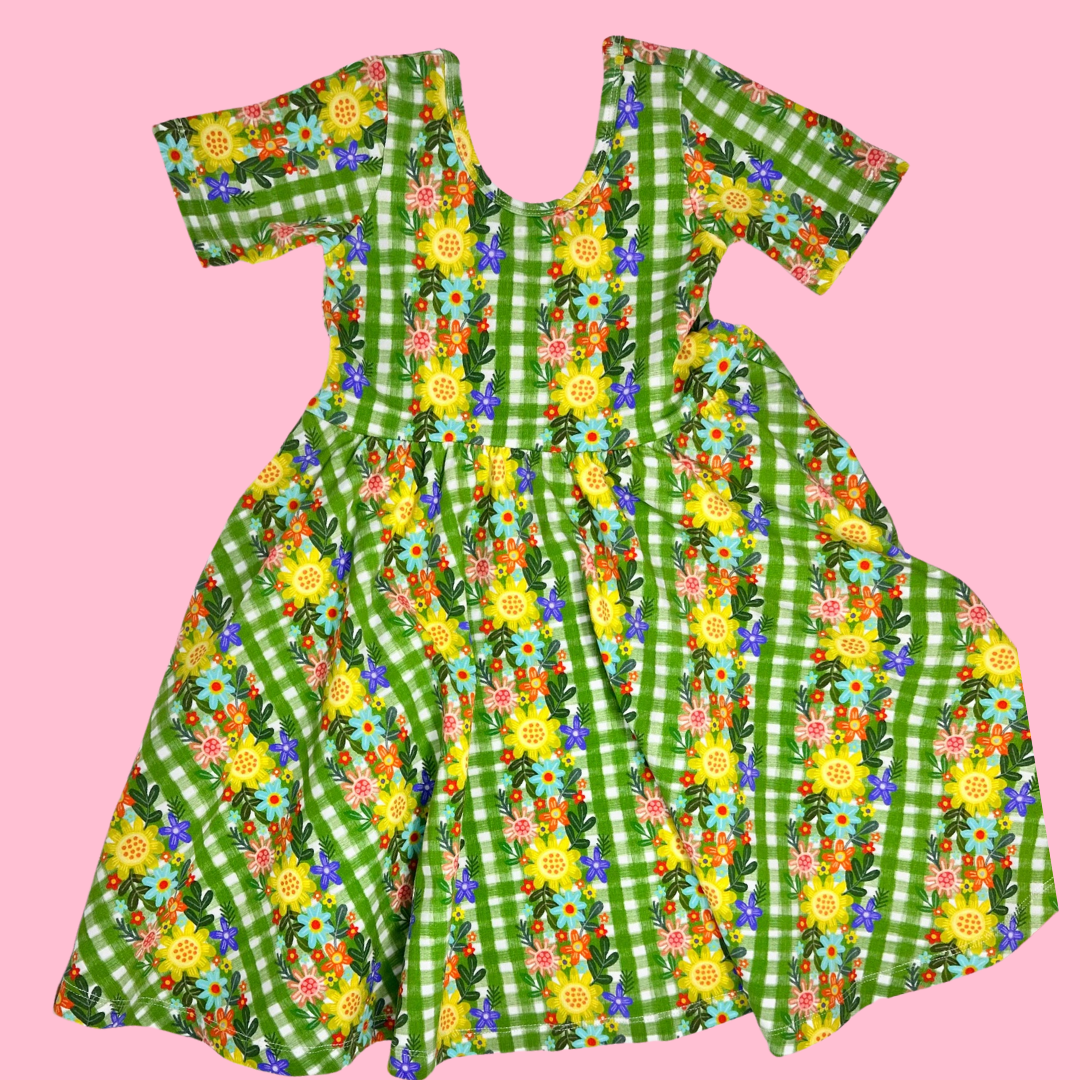 Green Floral Twirl Dress (FINAL SALE)