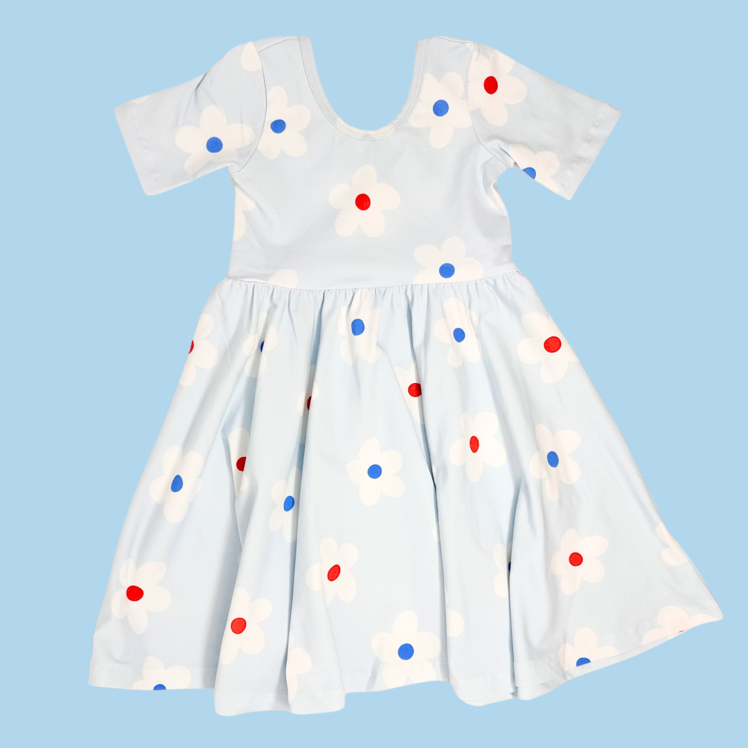 Red, White and Blue Floral Twirl Dress