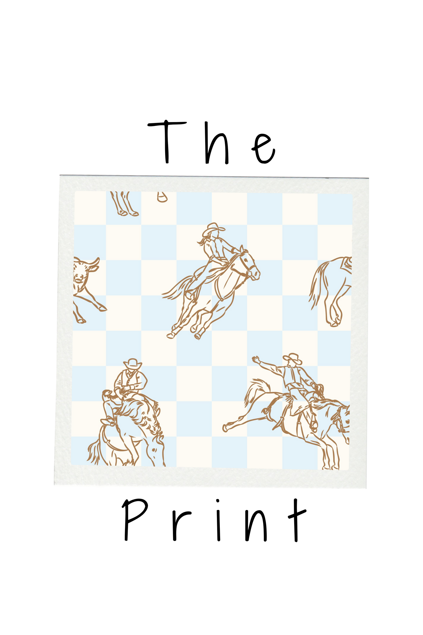 Pattern with horse and rider design on a checkered background, labeled 'The Print'.