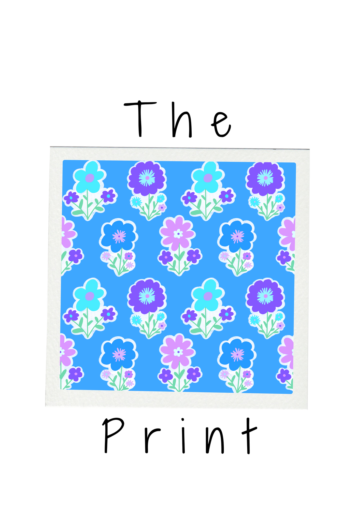 Floral pattern with blue and purple flowers on a white background, labeled 'The Print'.