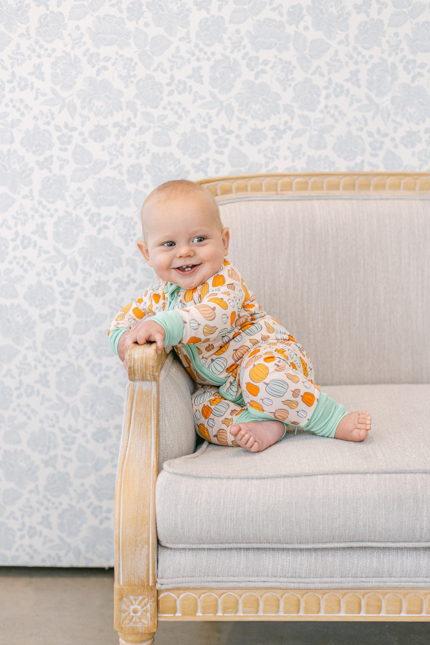 Orange Pumpkins Premium Zipper Romper