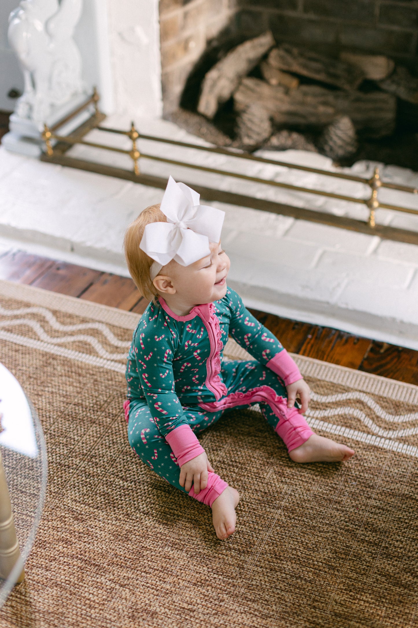 Pink and Green Candy Cane Premium Ruffle Romper