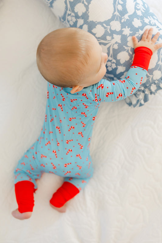 Blue Candy Cane Zipper Romper