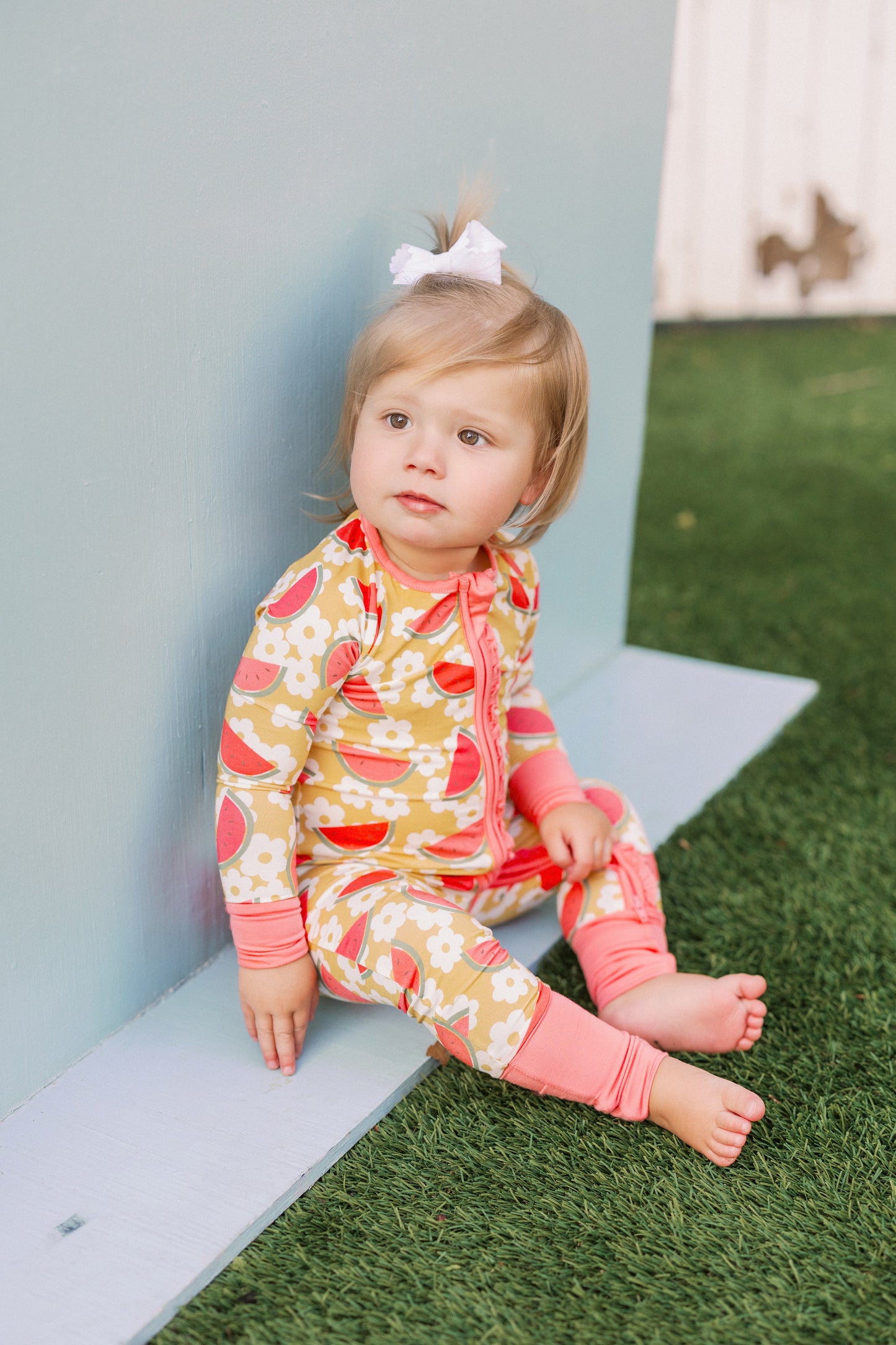 Floral Watermelon Premium Ruffle Romper