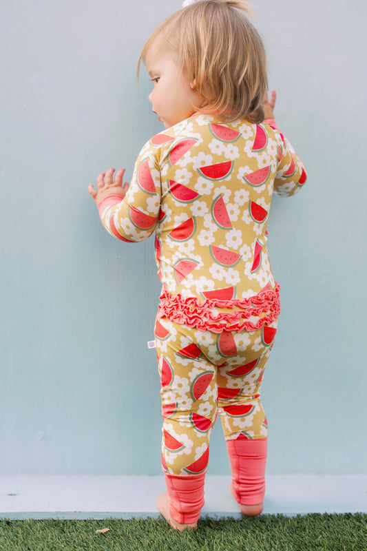 Floral Watermelon Premium Ruffle Romper