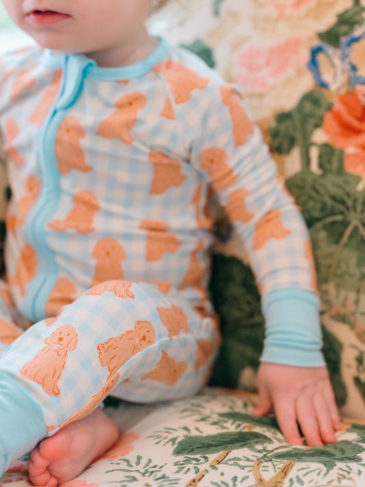 Blue Goldendoodle Zipper Romper