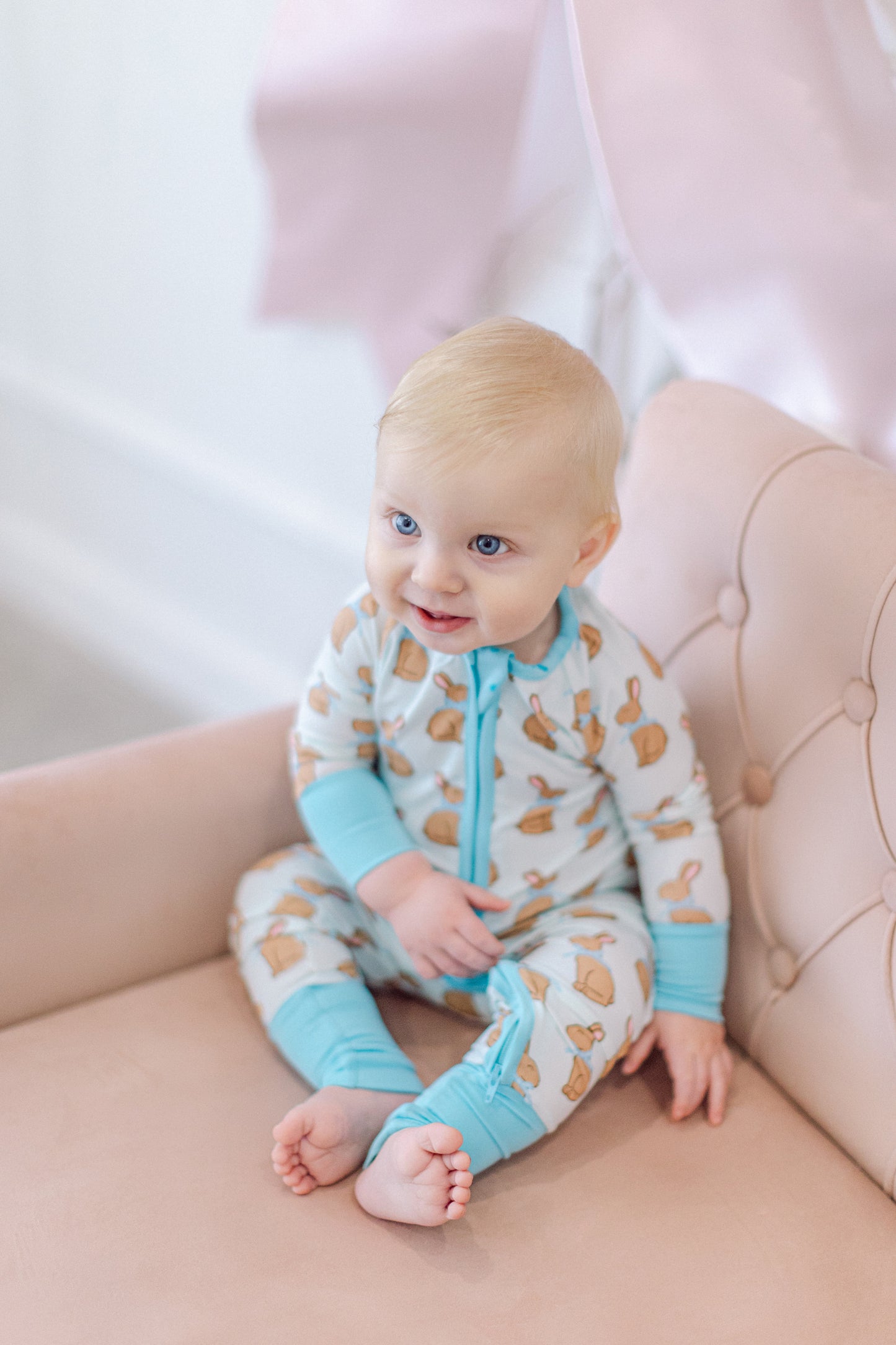 Blue Chocolate Bunny Premium Zipper Romper (FINAL SALE)