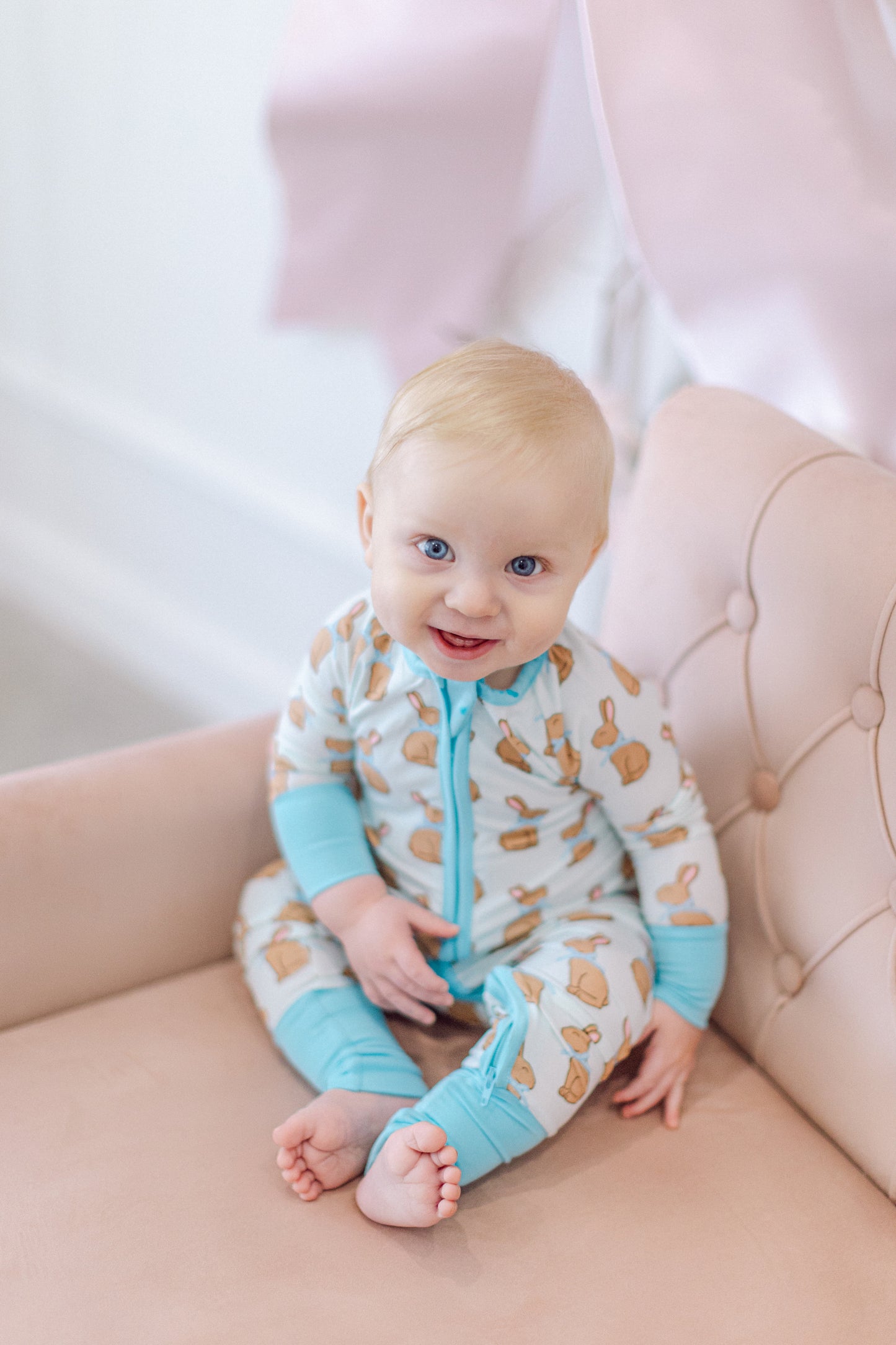 Blue Chocolate Bunny Premium Zipper Romper (FINAL SALE)