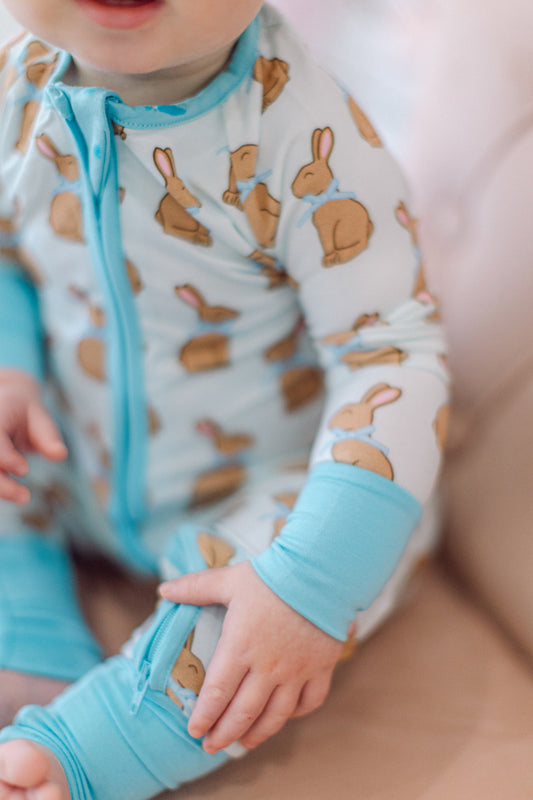 Blue Chocolate Bunny Premium Zipper Romper (FINAL SALE)