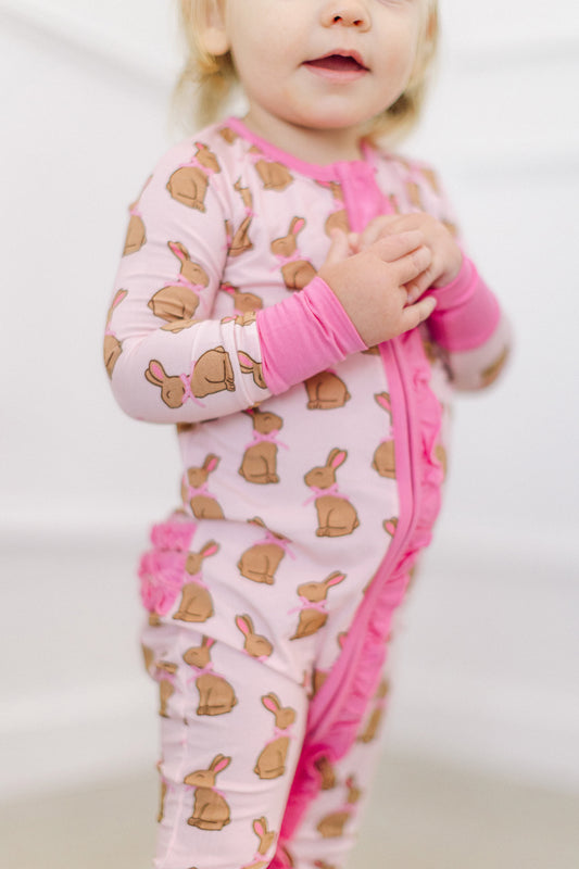 Pink Chocolate Bunny Premium Ruffle Romper (FINAL SALE)