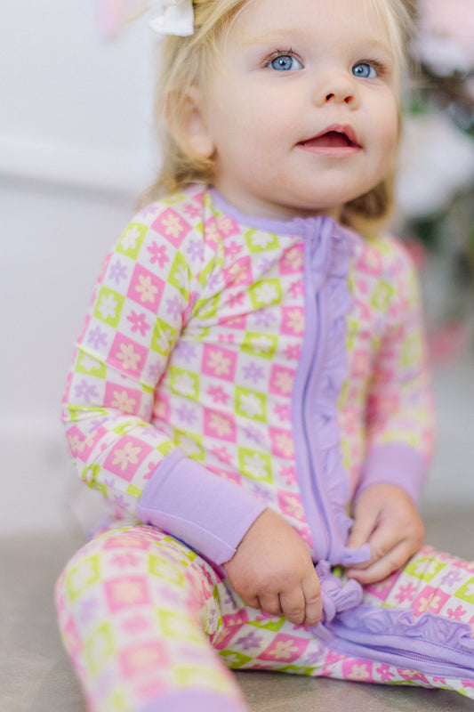 Floral Spring Check Premium Ruffle Romper (FINAL SALE)