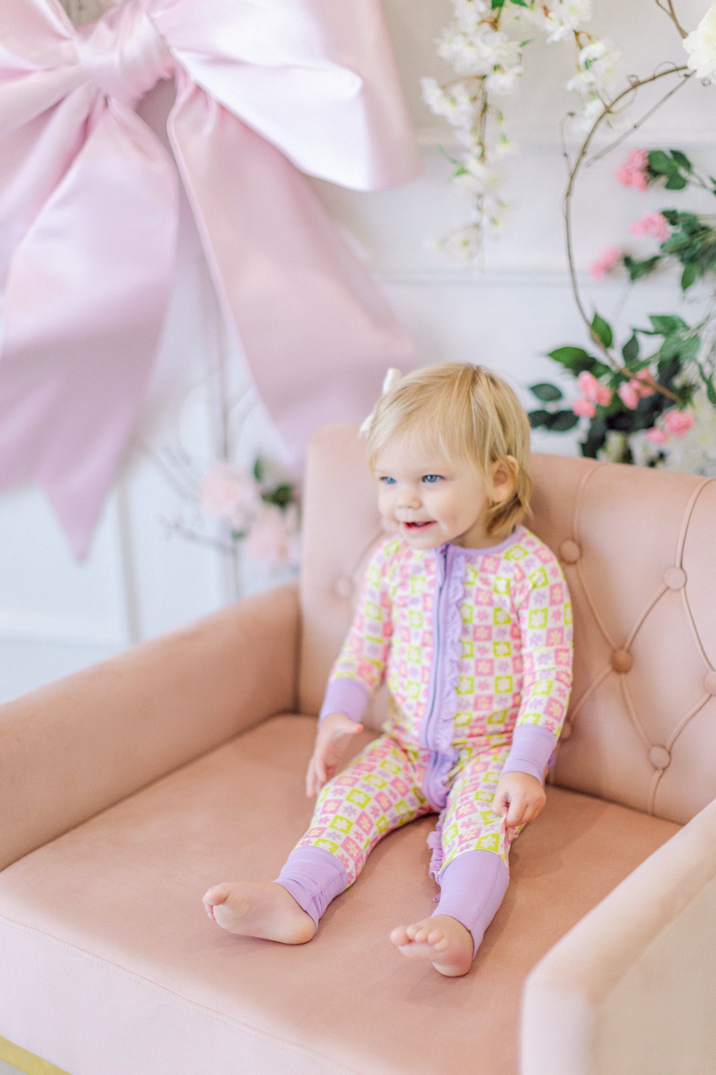 Floral Spring Check Premium Ruffle Romper (FINAL SALE)
