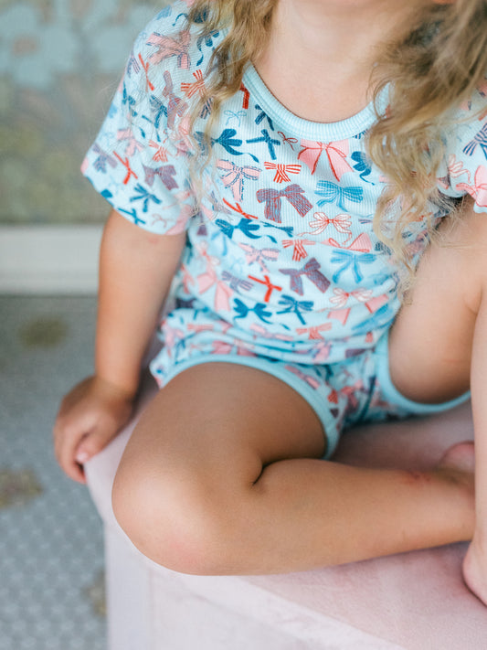 Blue Patriotic Bows Short Set (FINAL SALE)