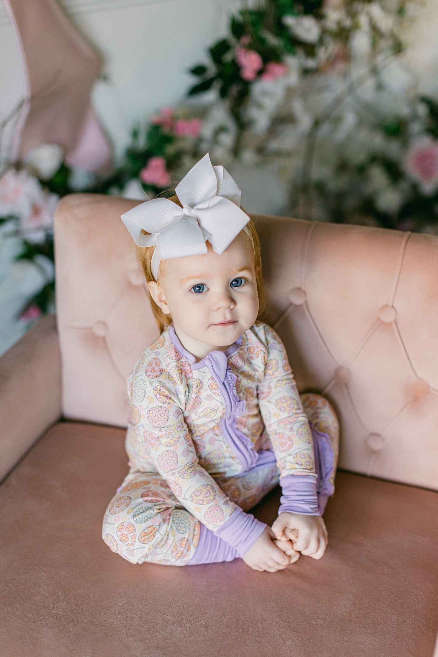 Floral Easter Egg Premium Ruffle Romper (FINAL SALE)