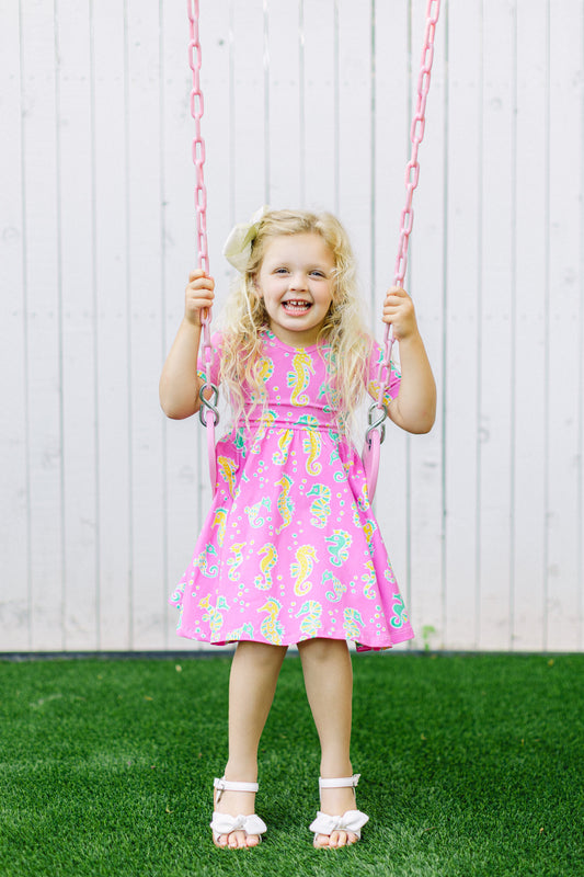Pink Seahorse Twirl Dress (FINAL SALE)