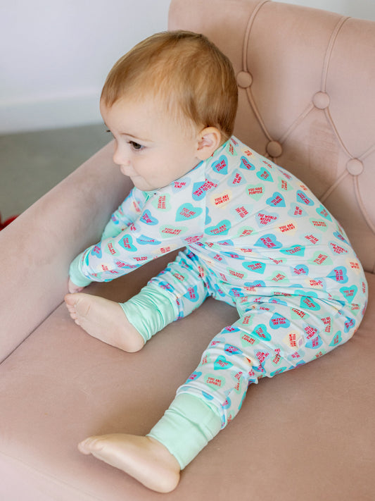 Blue Convo Hearts Zipper Romper