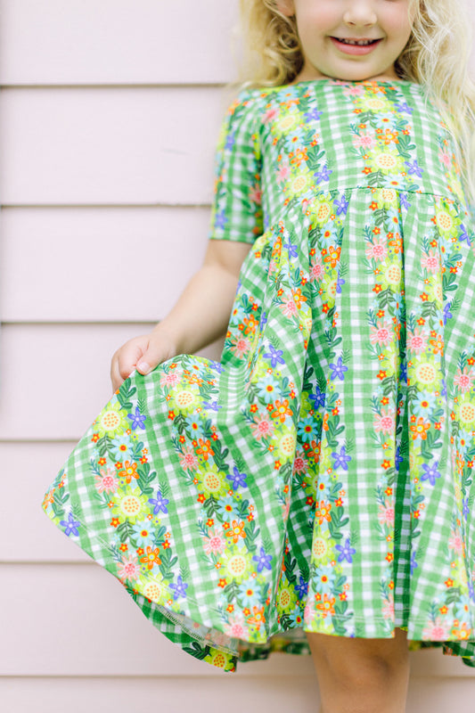 Green Floral Twirl Dress (FINAL SALE)