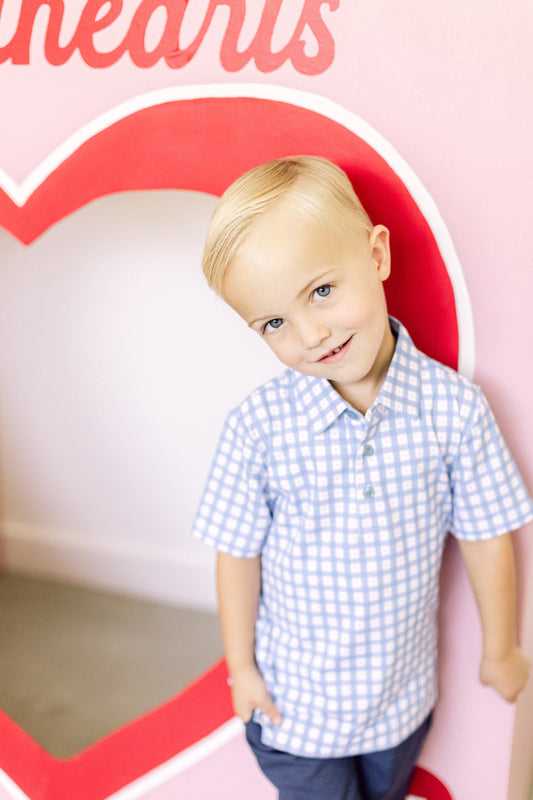 Blue Heart Check Boys' Polo (FINAL SALE)