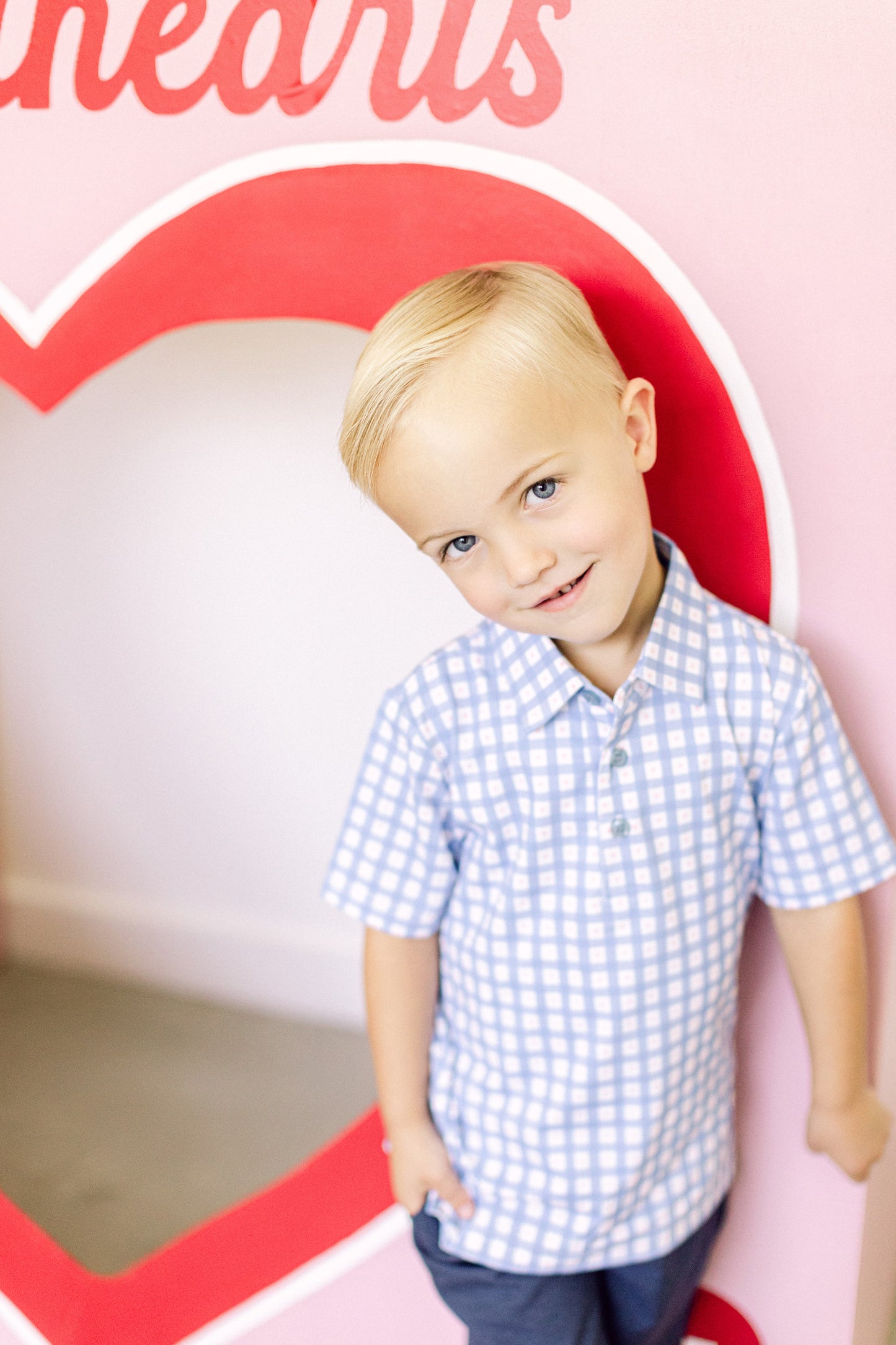 Blue Heart Check Boys' Polo (FINAL SALE)