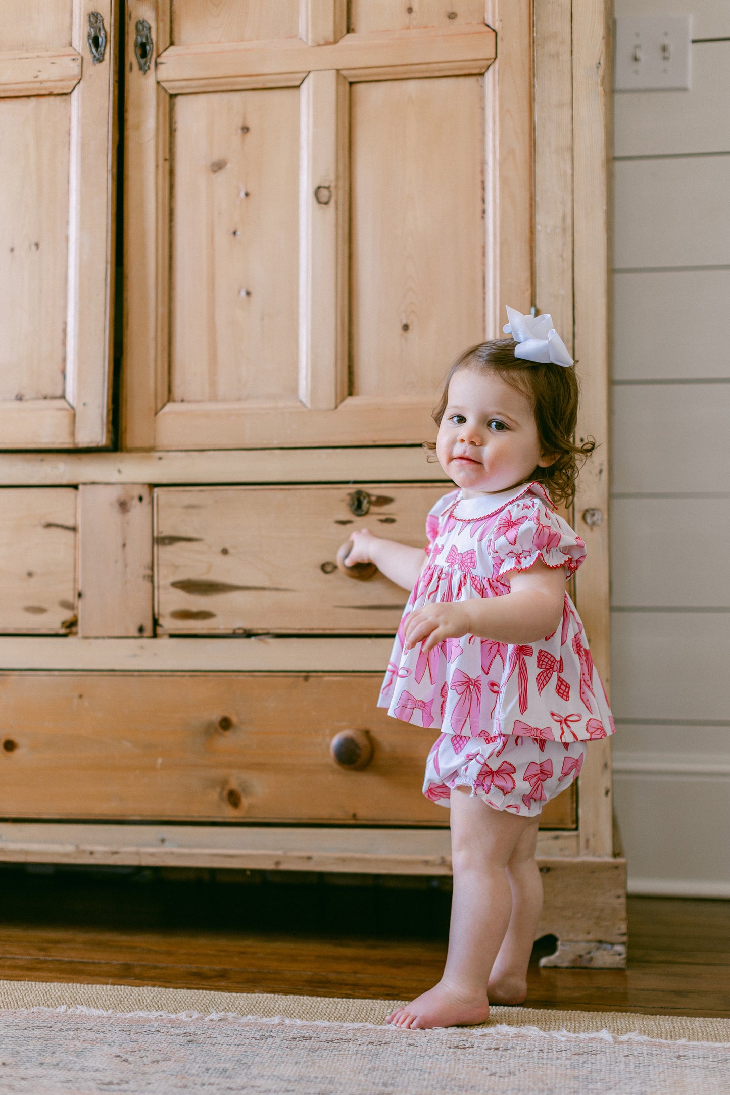 Pink Bows Knit Diaper Cover Set