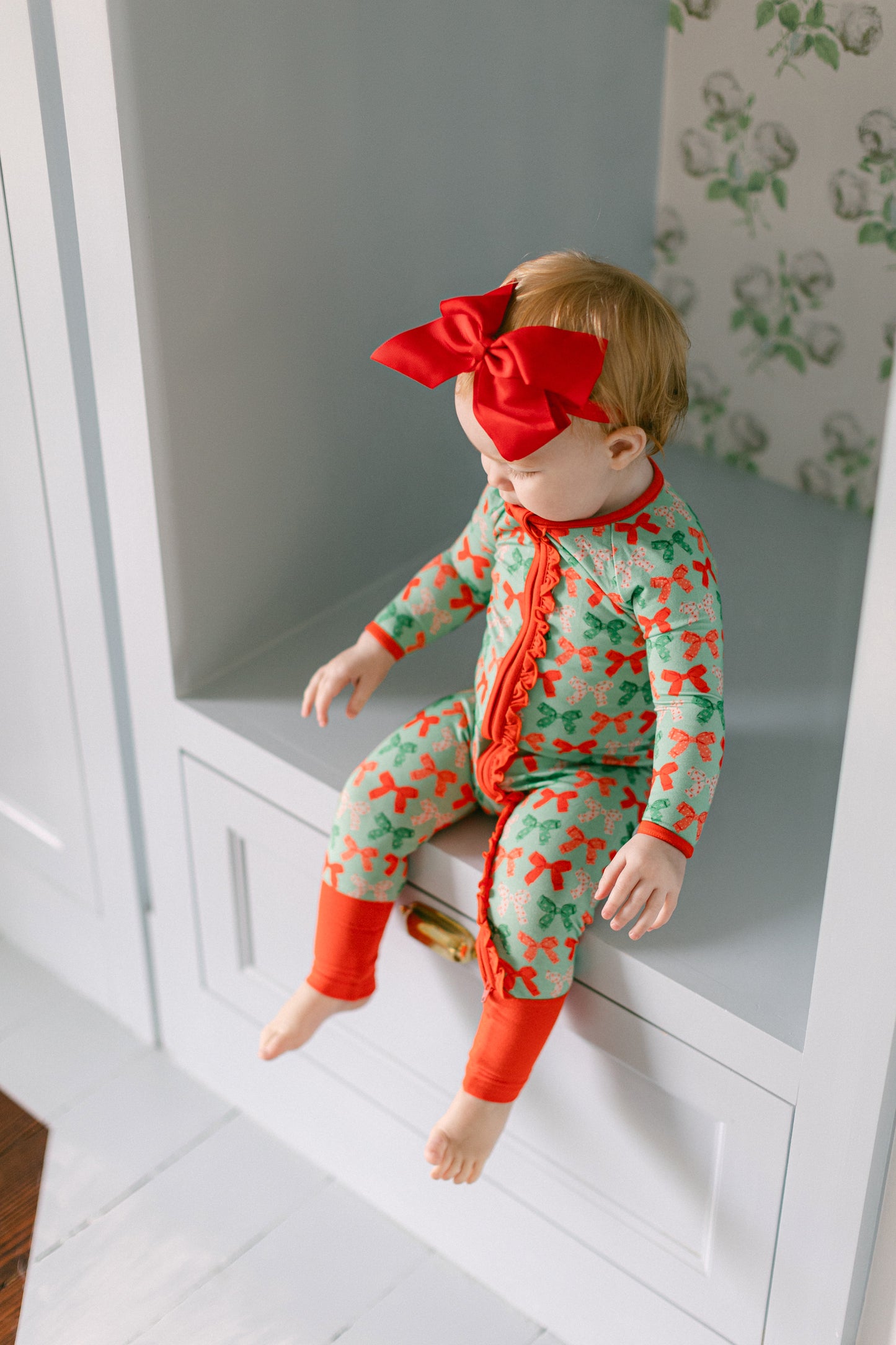 Christmas Bows Premium Ruffle Romper