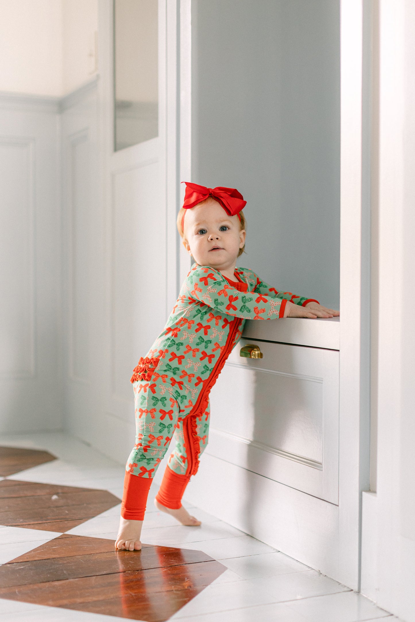 Christmas Bows Premium Ruffle Romper