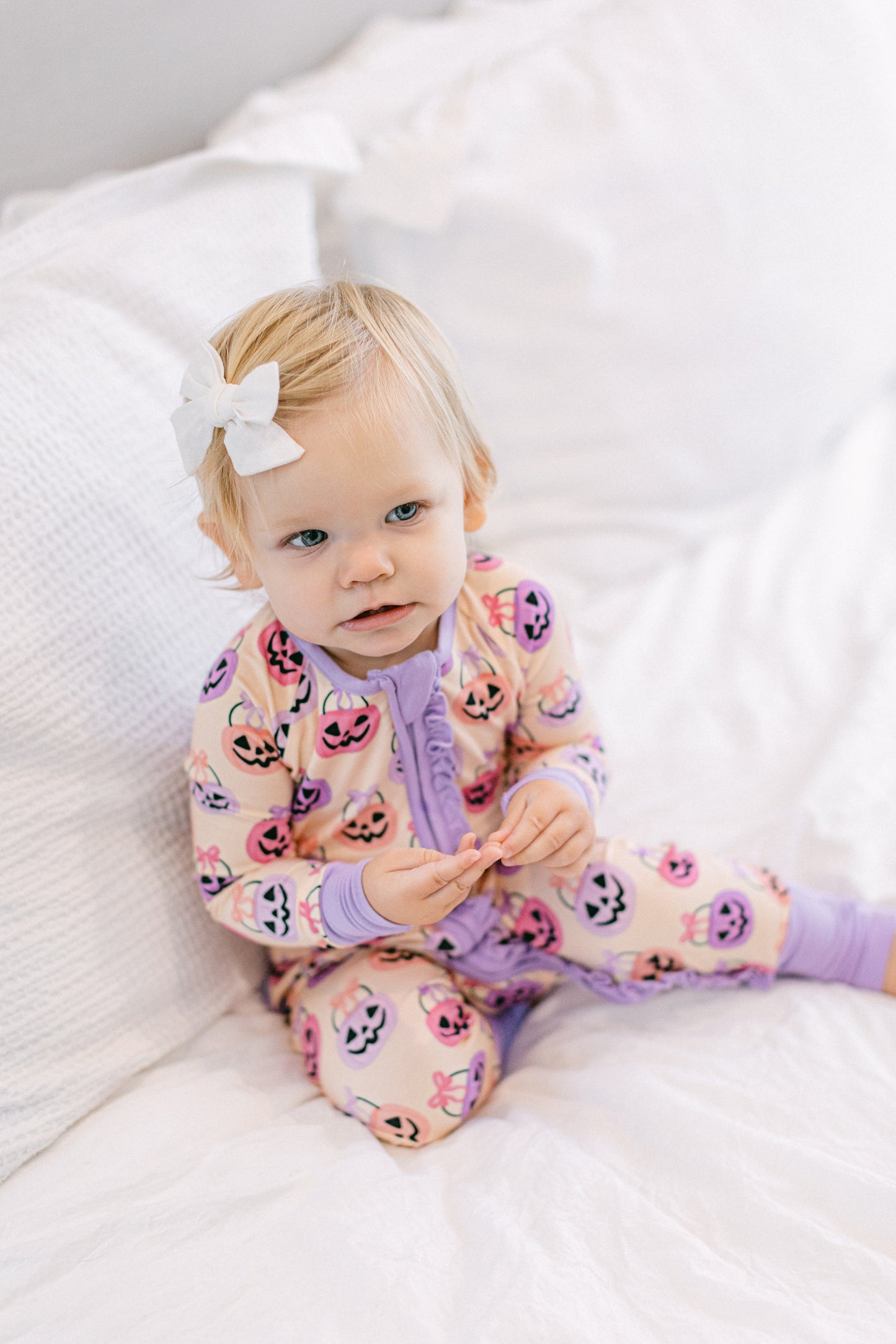 Pink Halloween Bucket Premium Ruffle Romper