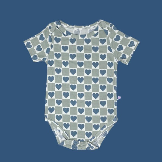 Blue Checkered Heart Onesie (FINAL SALE)