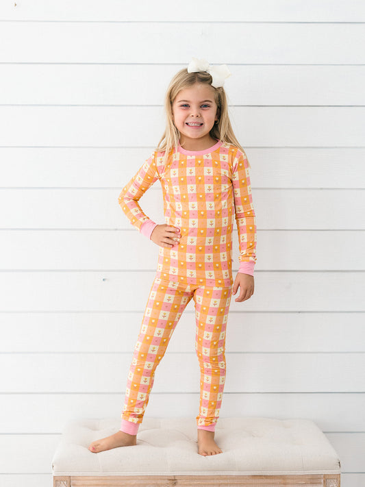 Fall orange flowers bamboo pj set