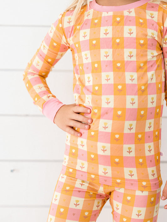 Fall orange flowers bamboo pj set