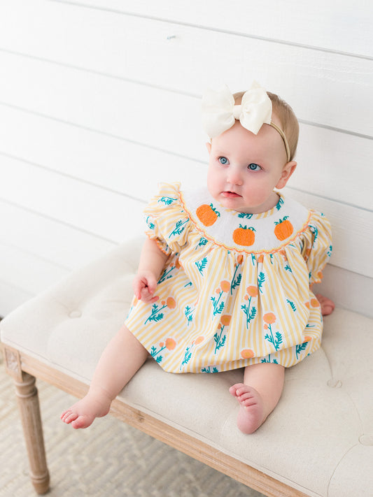 Perfect smocked diaper cover for pumpkin patches, fall festivals, family photos and school photos