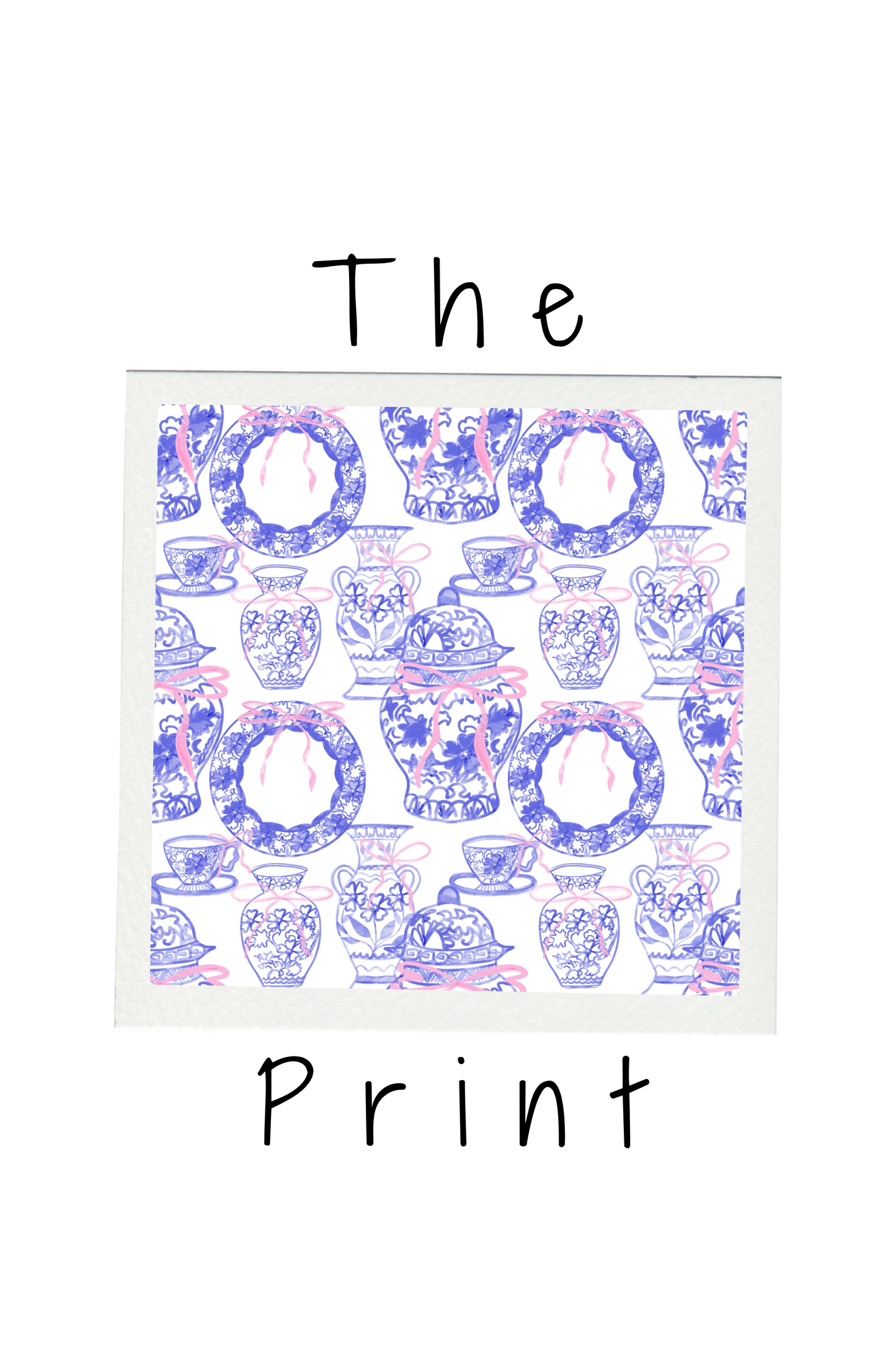 Pattern of teapots with 'The Print' text on a white background