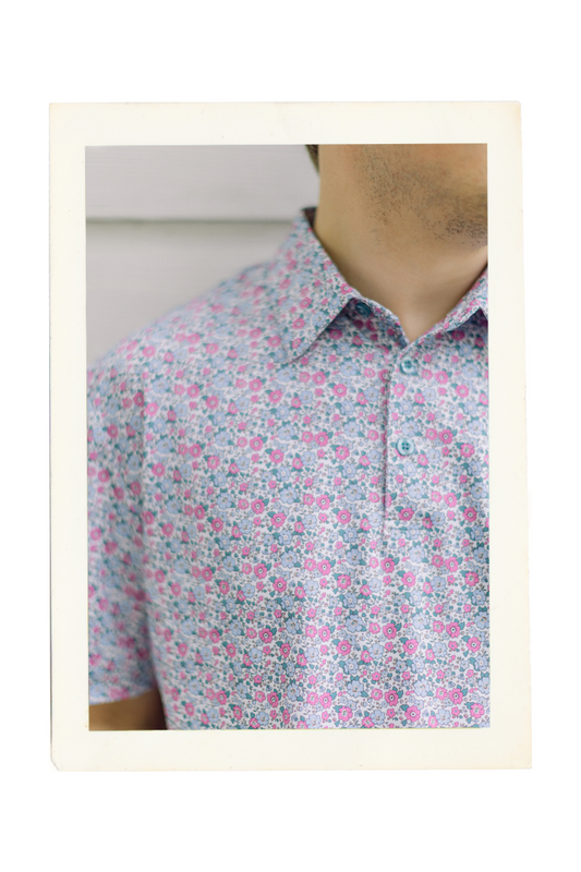 Pink and Blue Floral Men's Polo