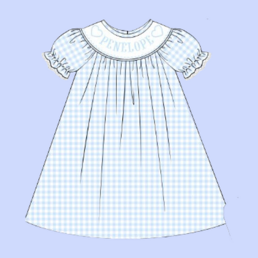 Personalized Blue Heart Dress PREORDER (Ships Late December/Early January)