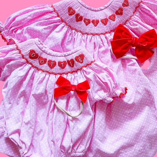 Personalized Pink Polka Dot Heart Dress PREORDER (Ships Late December/Early January)