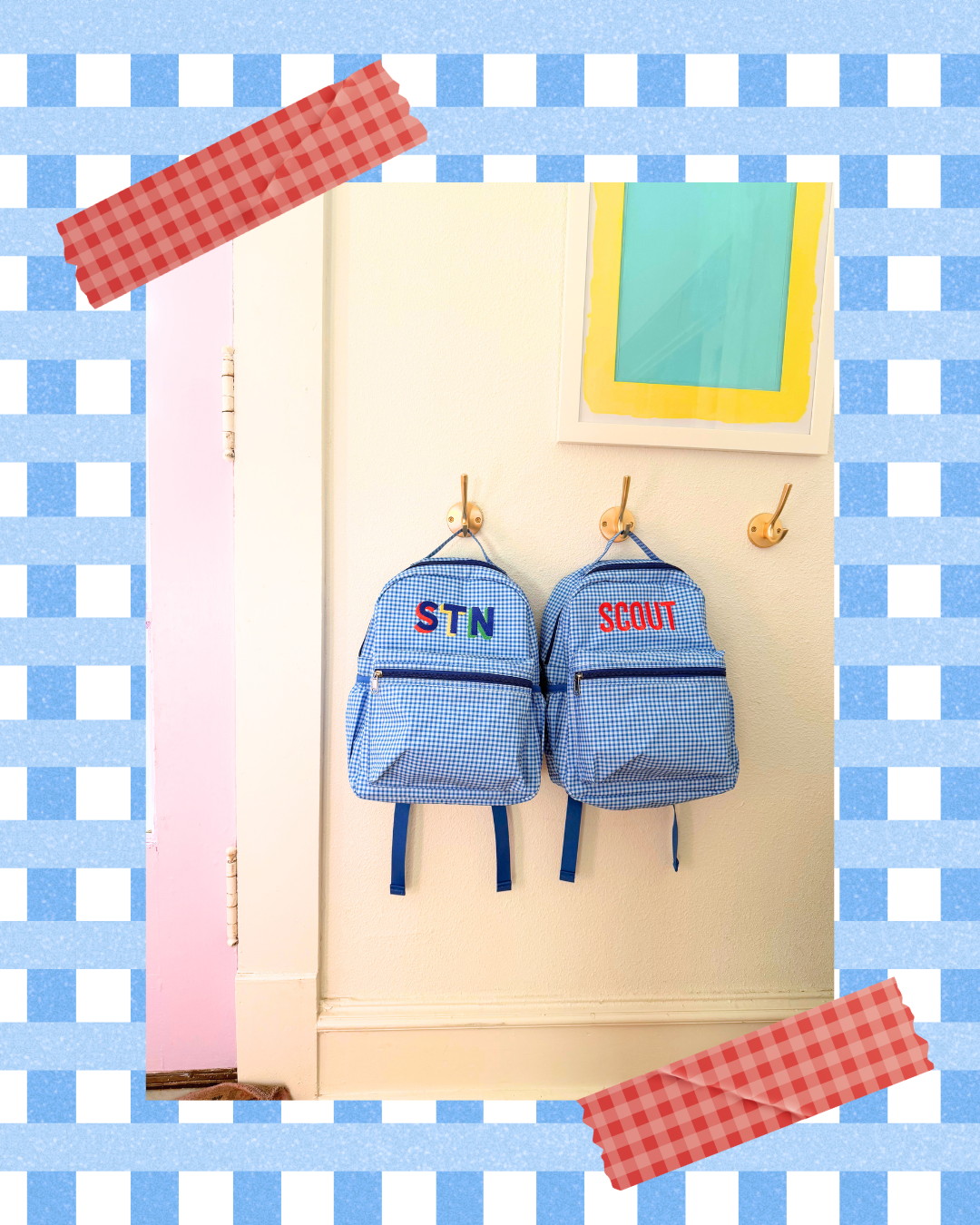 RED NAME Blue Gingham Backpack (SHIPS MID JULY)