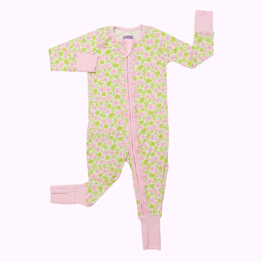 Pink and Green Floral Ruffle Romper