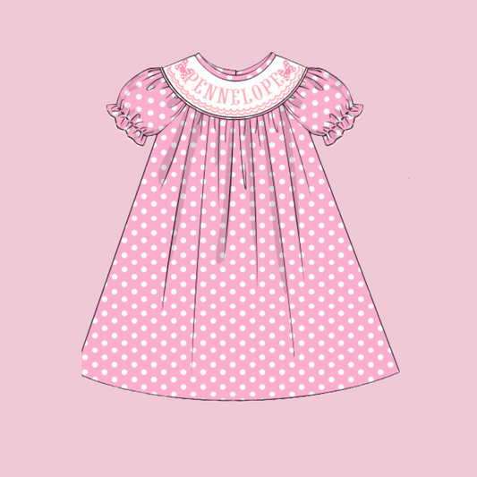 Personalized Pink Bows Dress (Ships Late May/Early June)