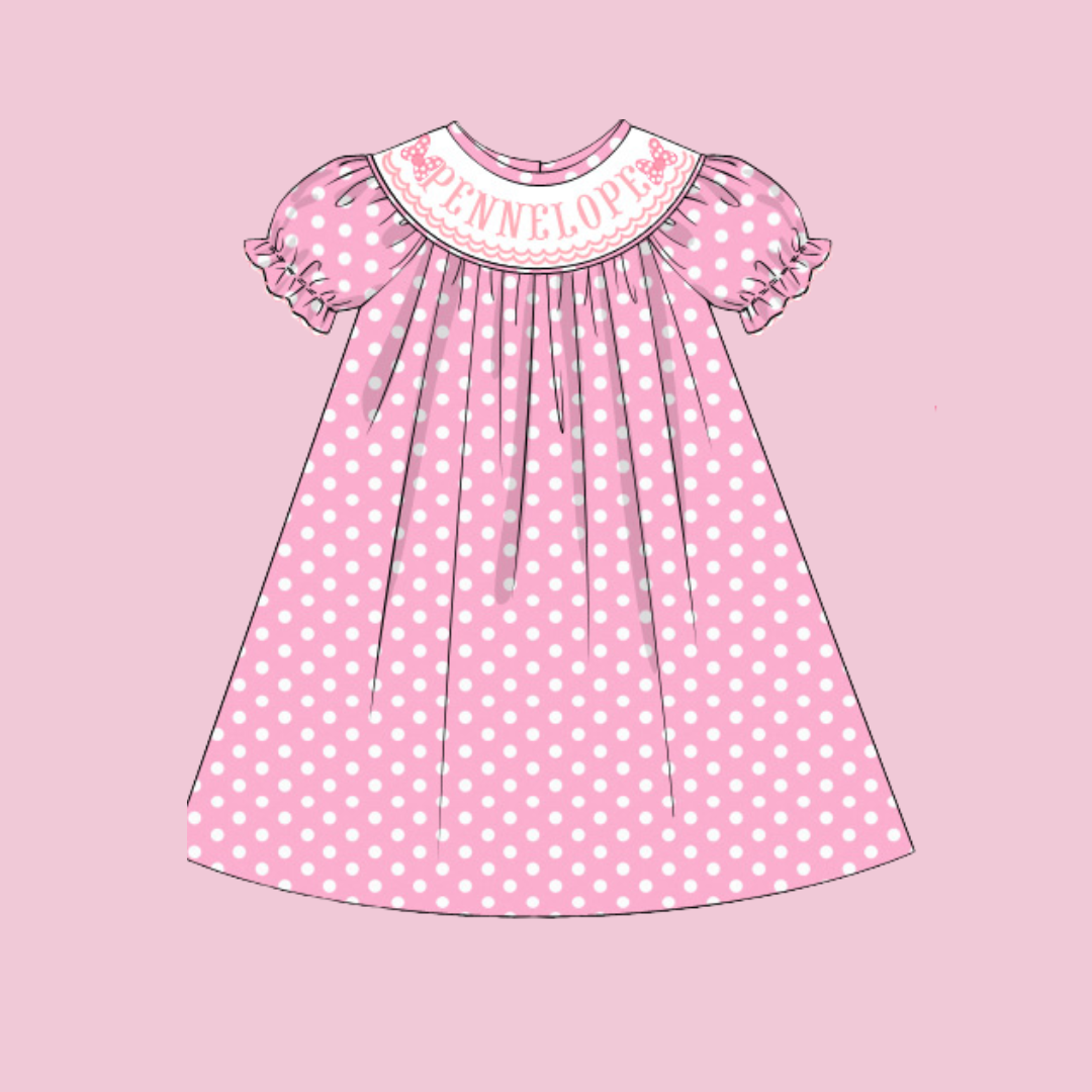 Personalized Pink Bows Dress (Ships Late May/Early June)