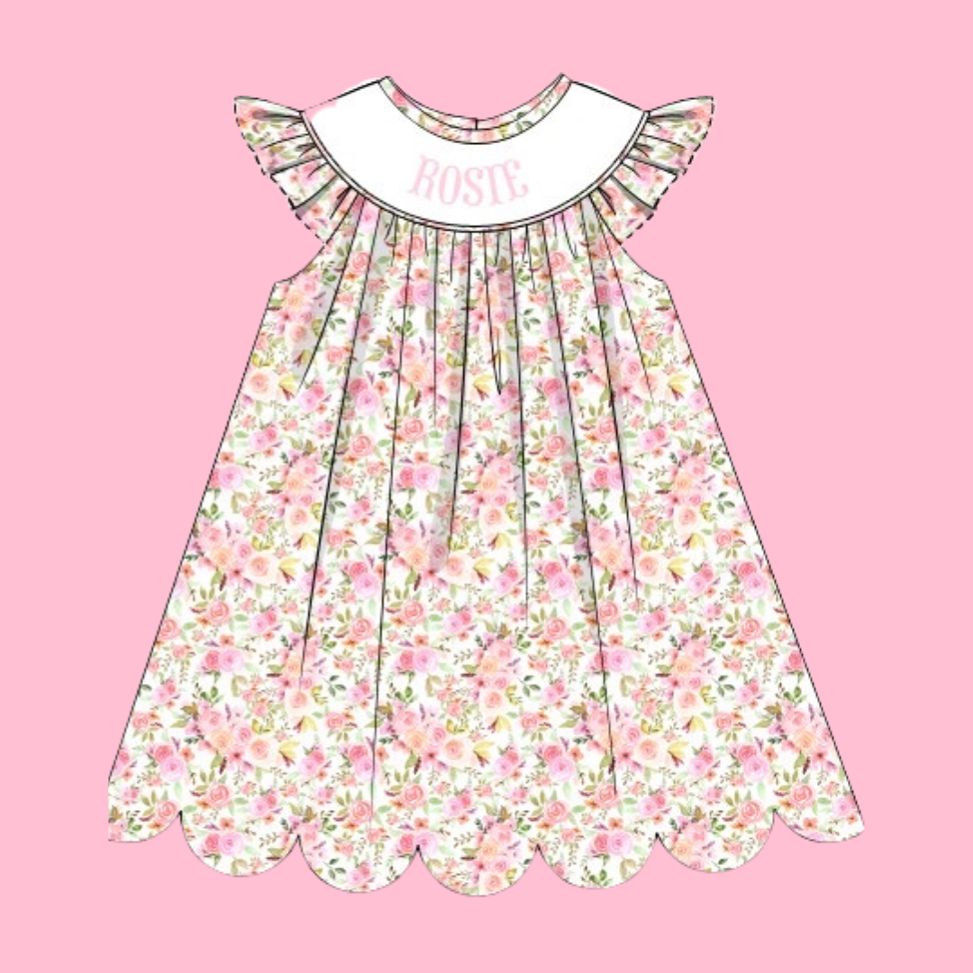 Personalized Smocked Pink Floral Dress Poppy Kids Co