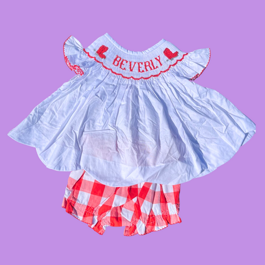 12M "Beverly" Red Boots Bloomer Set (Final Sale)