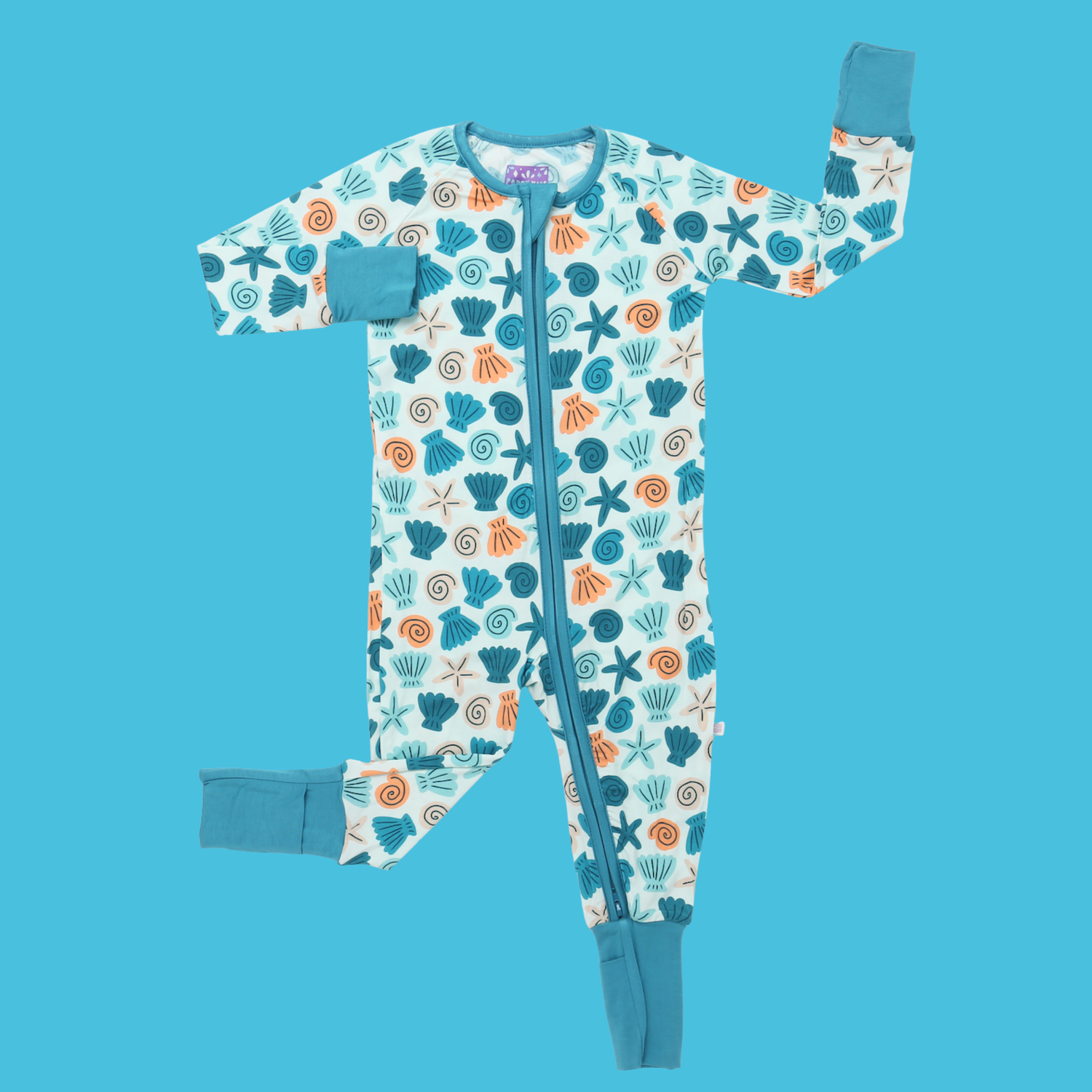 Blue Seashells Bamboo Zipper Romper I Poppy Kids Co