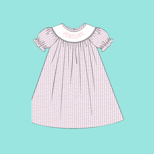 Personalized Pink Seersucker Dress PREORDER (Ships Late May/Early June)