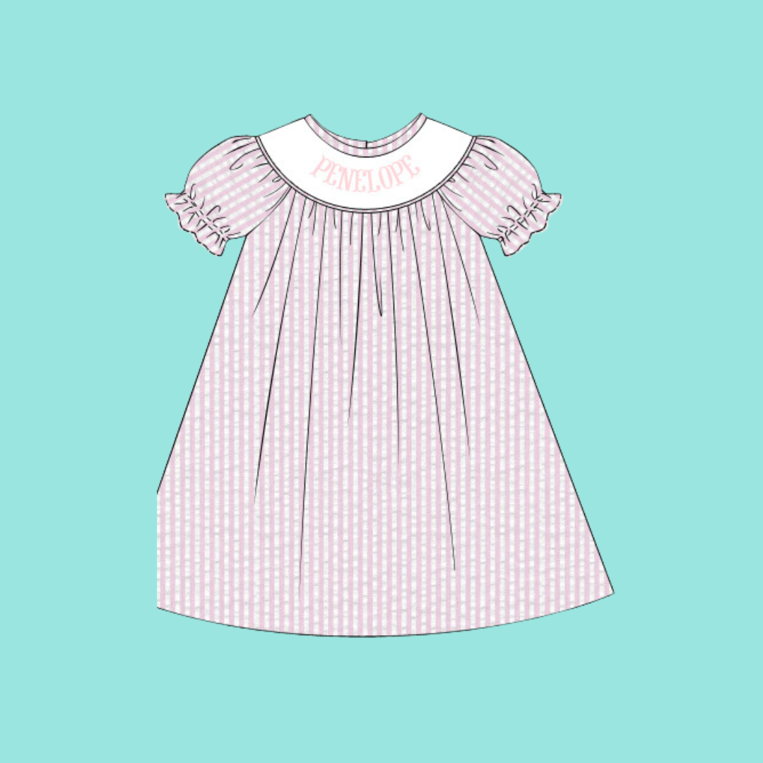 Personalized Pink Seersucker Dress PREORDER (Ships Late May/Early June)