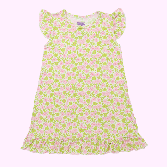 Pink and Green Floral Bamboo Dress