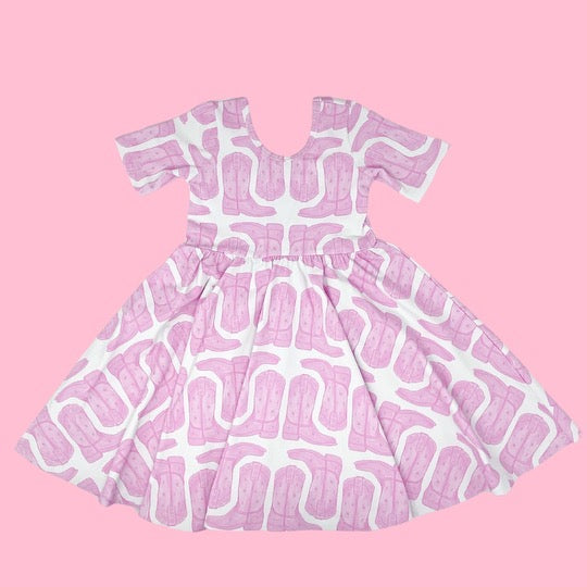 Pink Boots Twirl Dress