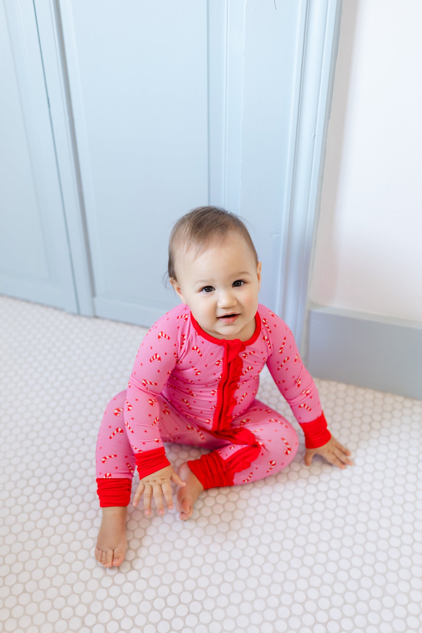 Pink Candy Cane Premium Ruffle Romper