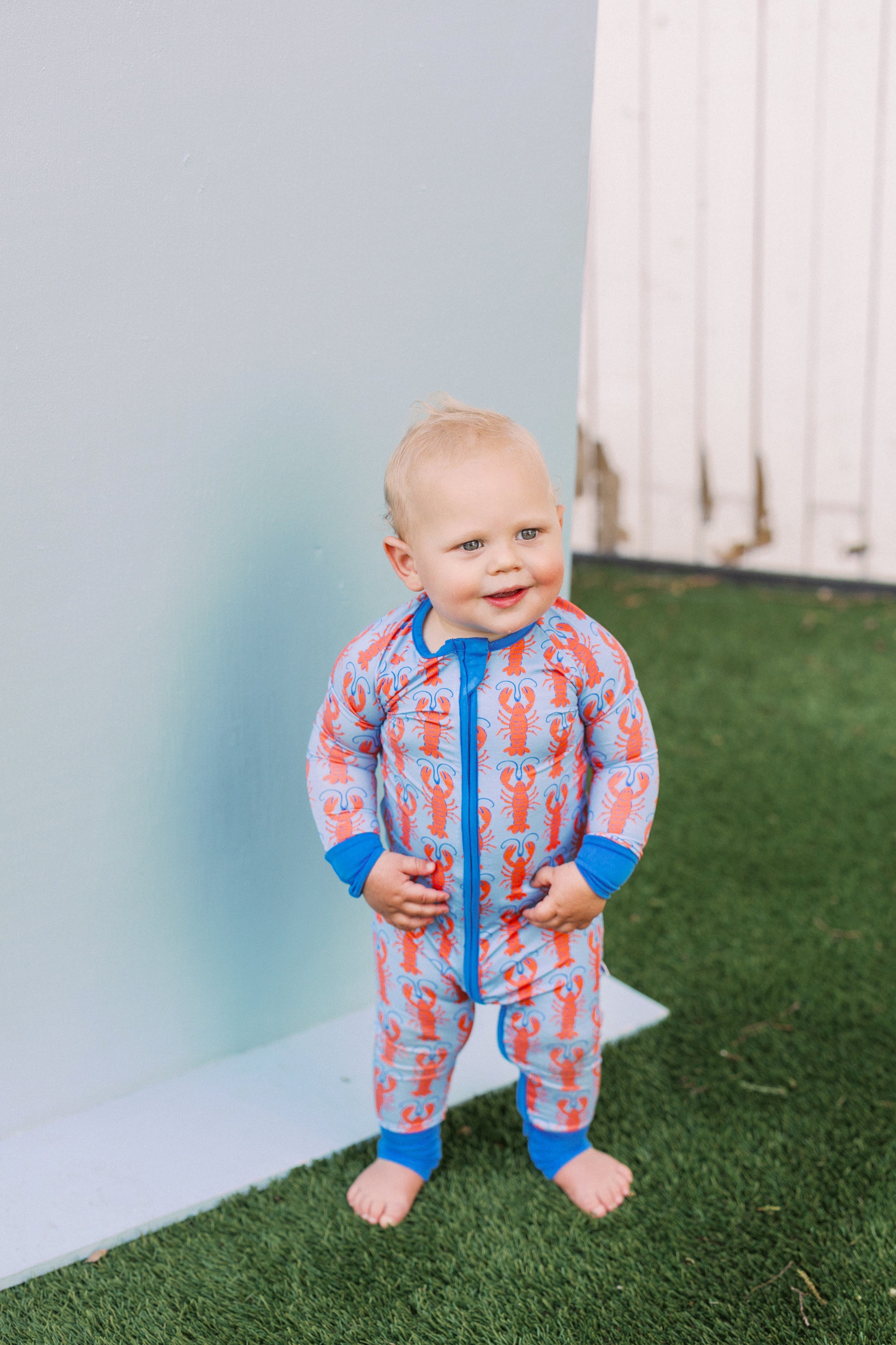 Blue Lobster Bamboo Romper I Poppy Kids Co